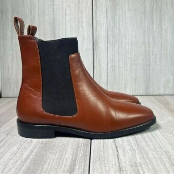 Everlane Chestnut Brown Square Toe Chelsea Boot Italian Leather Womens Size 5.5 - Picture 1 of 10